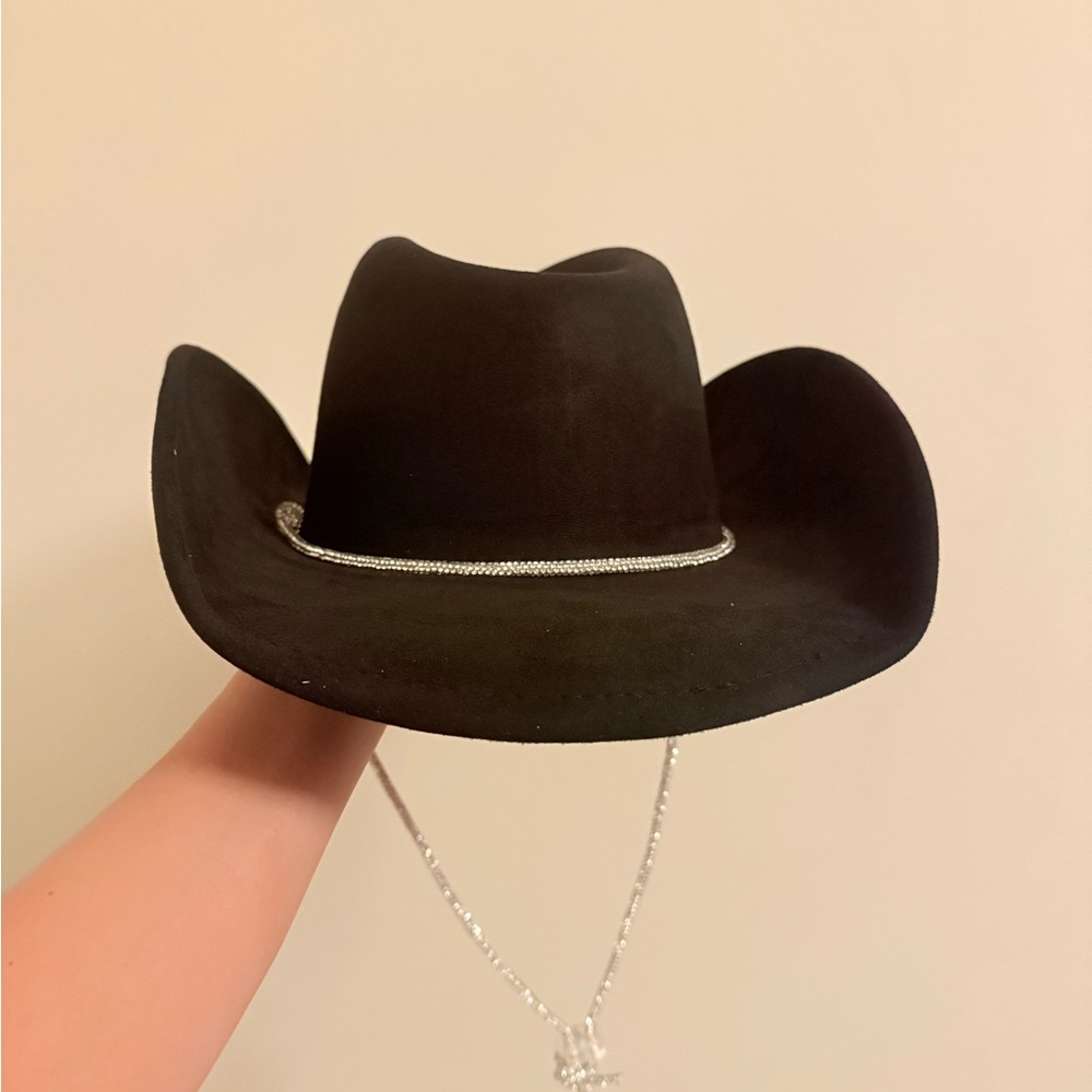Black Cowboy Hat with Silver Trim